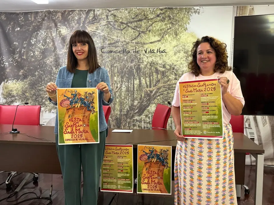 La alcaldesa Marta Rouco y Marta González, concelleira de Cultura, presentaron las Festas de San Ramón e Santa María 2025