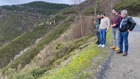 Los populares revisan uno de los taludes en el lateral de la carretera LU-P-1409, en Cervantes