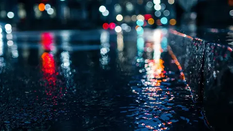 Ciudad, noche, luces, carretera