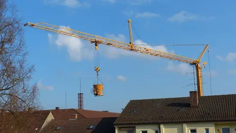 Grúa, construcción, casa, casas
