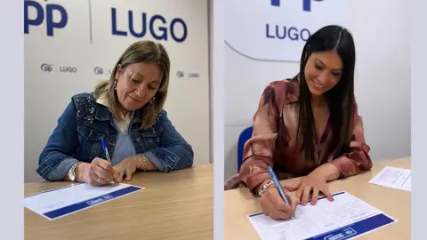 Las concelleiras Flor Rubinos y Mar Carballas el pasado jueves firmando el AVAL para apoyar la candidatura de Feijoo.