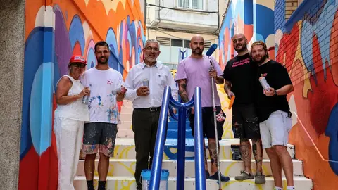 Miguel Fernández, en las escaleras de la Rúa Santiago de Lugo