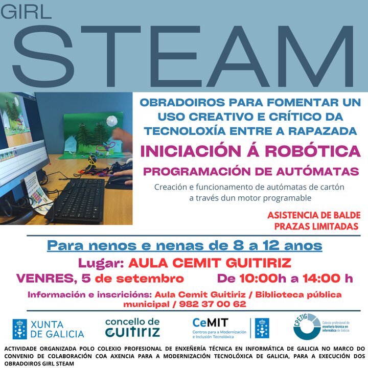 CARTEL GUITIRIZ - A Aula CeMIT de Guitiriz acollerá un obradoiro de programación e robótica para nenos o próximo mes de setembro